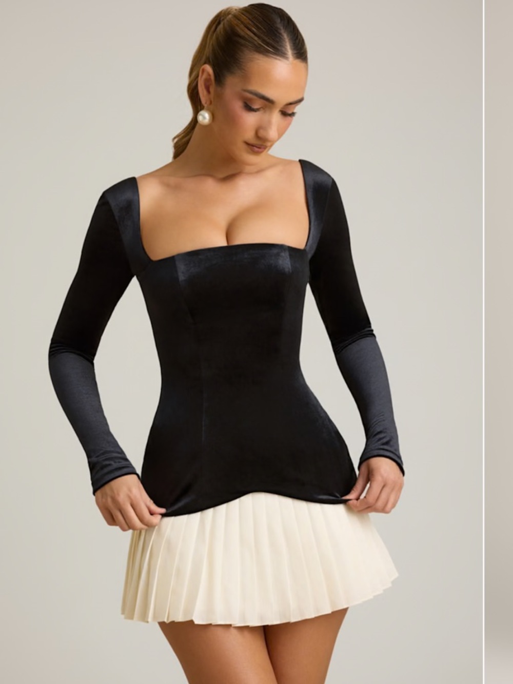 Darline Oh Polly Pleated Corset Mini Dress in Black